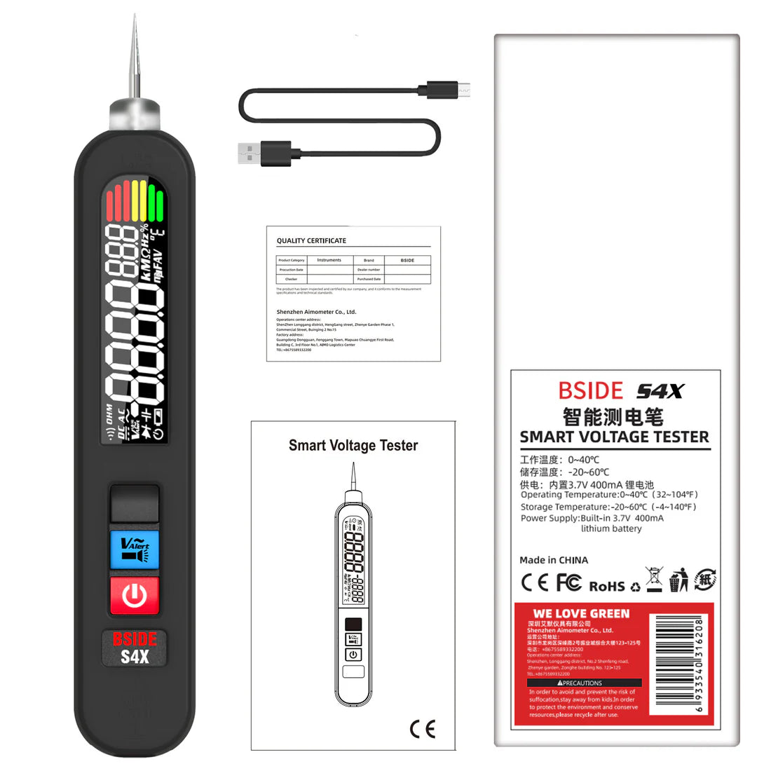 Tester Pen Detector de Tensión sin Contacto con Contacto Medida Tensión CA